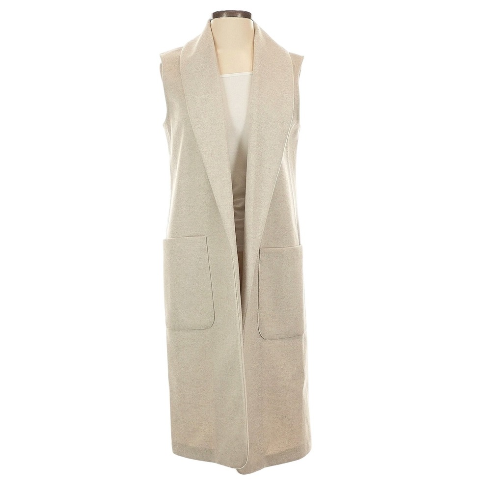 Joie XS/TP Sleeveless Duster Cardigan Sweater Vest Pockets‎ Beige Oatmeal Casual